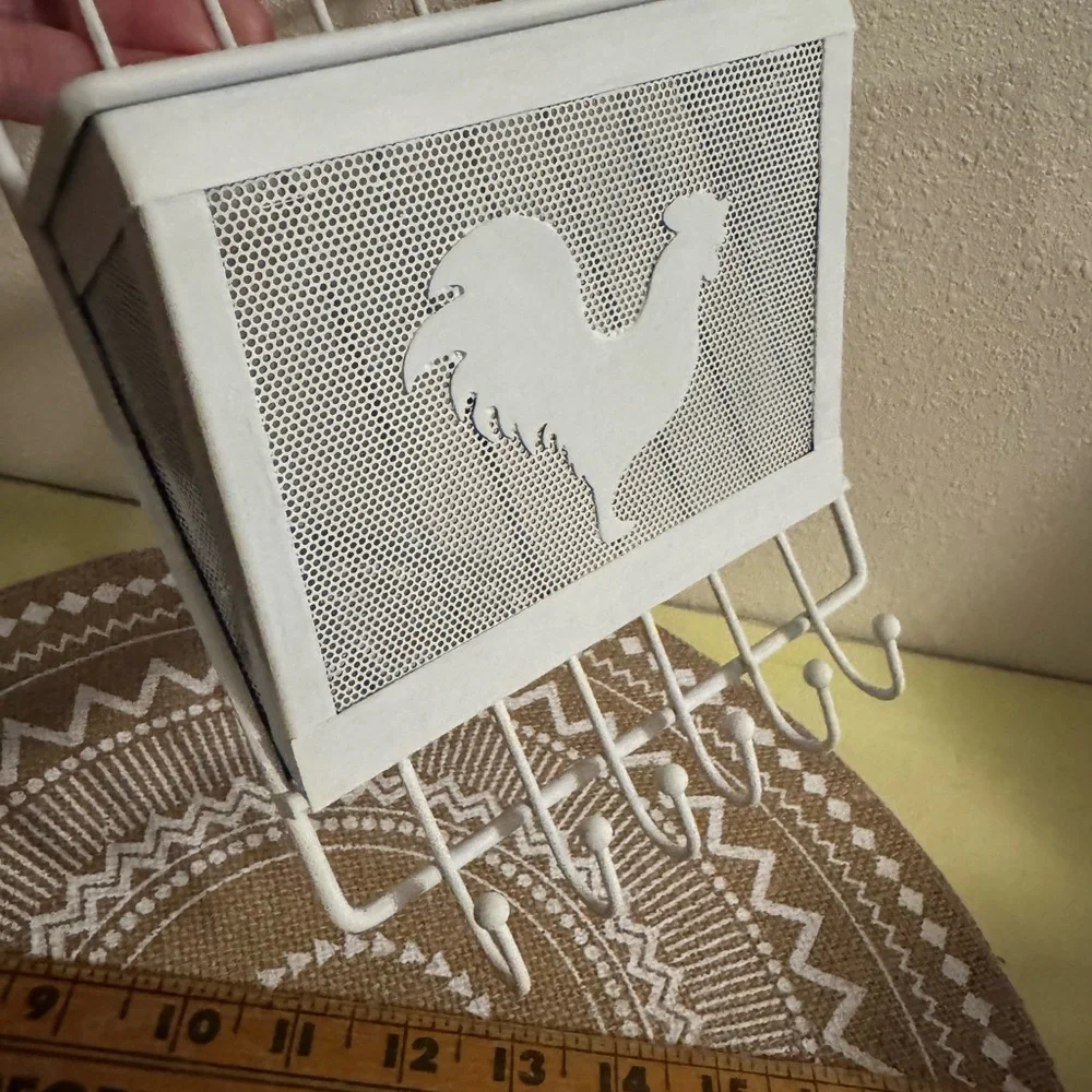 White Rooster Wall Organizer for keys, jewelry, kitchen